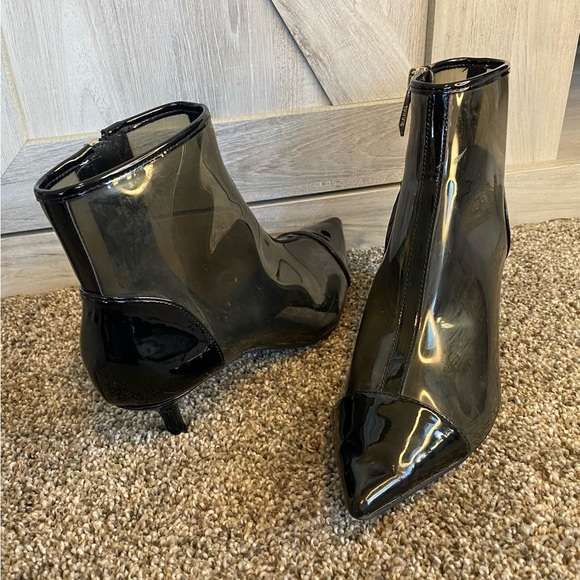 Zara Trafaluc Clear Vinyl Black Pointed Toe Zip Up Heeled Shoes EU  35 US 5-5.5 - Picture 11 of 14